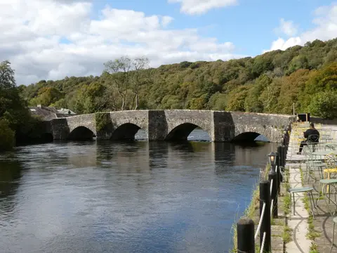 Photo of Newby Bridge, a landmark near Backbarrow in the Lake District, Cumbria, north west England.