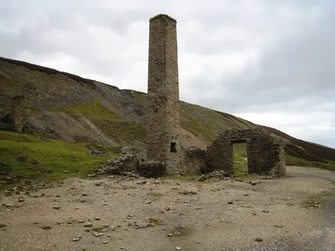 Photo of Old Gang Smelt Mill, a landmark near Low Row in the Yorkshire Dales, North Yorkshire, northern England.
