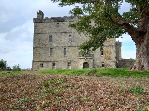 Photo of Crayke Castle, the earthworks of a former castle near Coxwold in the Howardian Hills, North Yorkshire, northern England.