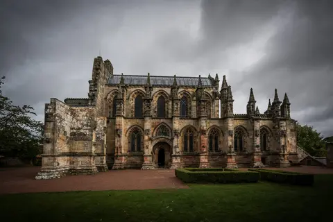 Photo of Rosslyn Chapel, a church near Roslin, Midlothian, central Scotland.