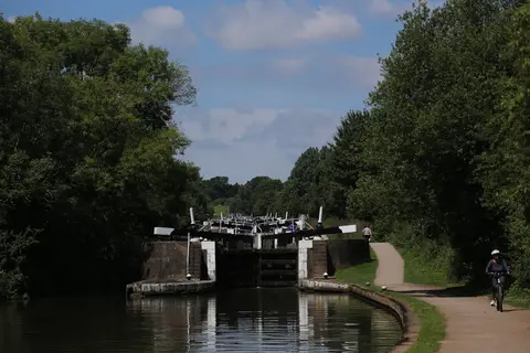 Photo of Hatton Locks, a landmark near Lowsonford, Warwickshire, central England.