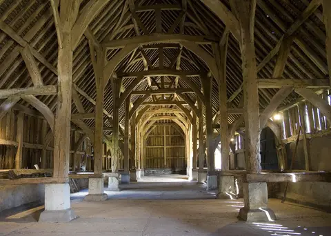 Photo of Harmondsworth Barn, a landmark near Eton, London, England.