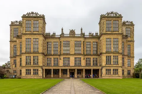 Photo of Hardwick Hall, a Grade I registered house & garden near Mansfield Woodhouse, Derbyshire, central England.