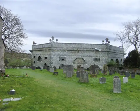 Photo of Dashwood Mausoleum, a folly near West Wycombe in the Chilterns, Buckinghamshire, south east England.