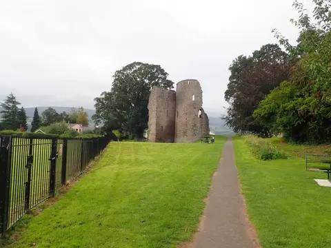 Photo of Crickhowell Castle, a ruined castle in Bannau Brycheiniog, the Powys, mid Wales.