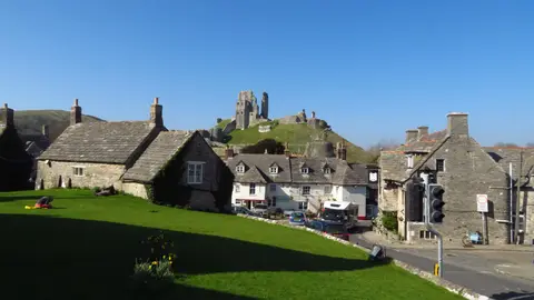Photo of Corfe Castle, a village in Dorset, south west England.