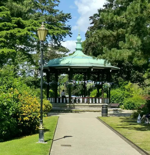 Photo of River Gardens, a Grade II* registered house & garden near Wirksworth, Derbyshire, central England.