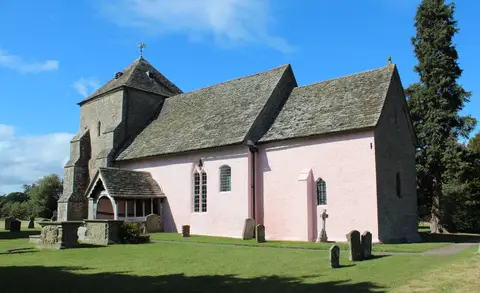 Photo of St Mary's Church, Kempley, a ruined church near Much Marcle, Gloucestershire, south west England.