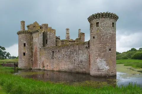 Photo of Caerlaverock Castle, a ruined castle near New Abbey in the Nith Estuary, Dumfries and Galloway, southern Scotland.