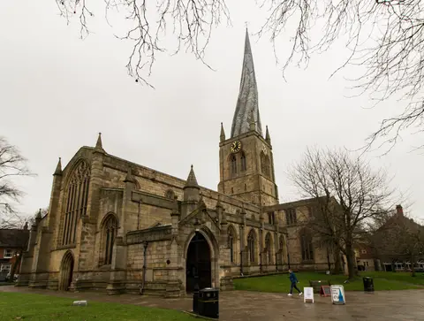 Photo of St Mary and All Saints, Chesterfield, a church in Derbyshire, central England.
