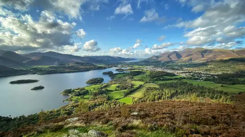 Photo of Derwent Water at Crow Park, a swimming spot near Keswick in the Lake District, Cumbria, north west England.