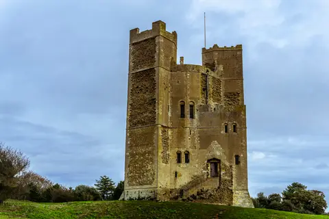 Photo of Orford Castle, a ruined castle in Suffolk, eastern England.