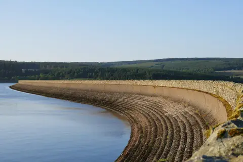 Photo of Kielder Dam, a landmark in Northumberland, north east England.