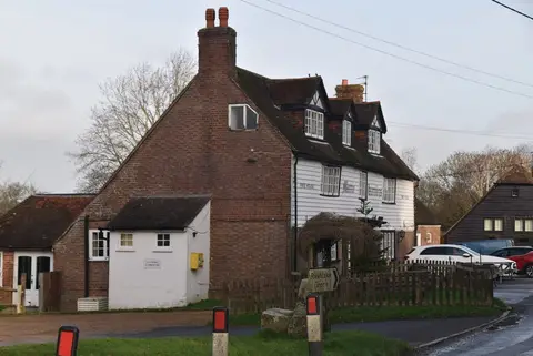 Photo of The Merrie Harriers, a pub near Cowbeech, East Sussex, south east England.