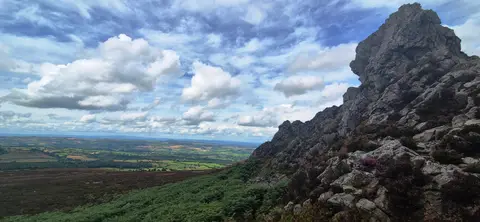 Photo of The Devil's Chair, a rock formation near Minsterley, Shropshire, central England.