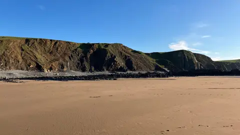 Photo of Sandymouth, a swimming spot near Morwenstow, Cornwall, south west England.