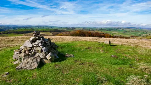 Photo of Longstone Moor, a Site of Special Scientific Interest near Foolow in the Peak District, Derbyshire, central England.