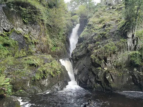 Photo of Aira Force, a waterfall near Glenridding in the Lake District, Cumbria, north west England.