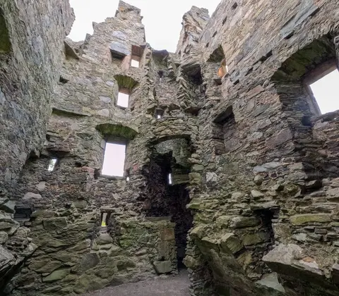 Photo of Knock Castle, a ruined castle near Ballater in the Cairngorms, Aberdeenshire, north east Scotland.