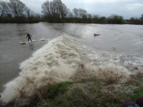 Photo of Severn Bore, a landmark in Gloucestershire, south west England.