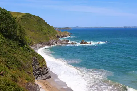 Photo of Polstreath, a swimming spot near Mevagissey, Cornwall, south west England.