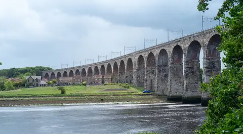 Photo of Royal Border Bridge, a landmark near Berwick-upon-Tweed, Northumberland, north east England.