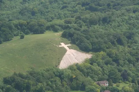 Photo of Whiteleaf Cross, a hill figure near Princes Risborough in the Chilterns, Buckinghamshire, south east England.