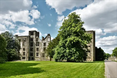 Photo of Hardwick Old Hall, a house near Hardstoft, Derbyshire, central England.