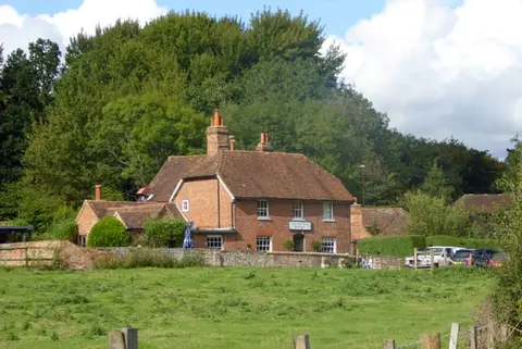 Photo of The Pot Kiln, a pub near Frilsham in the North Wessex Downs, Berkshire, south east England.