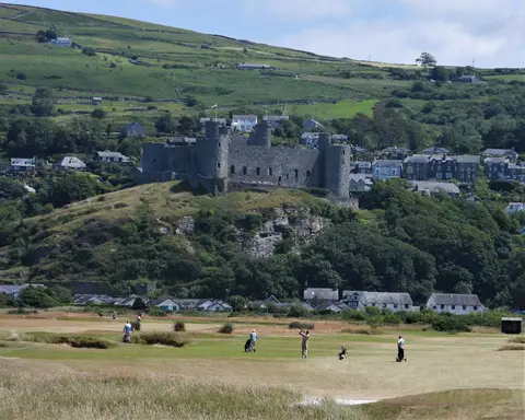 Photo of Harlech Castle, a ruined castle in Eryri, Gwynedd, north Wales.
