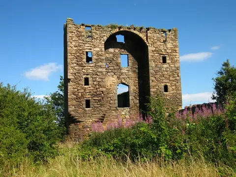 Photo of Saltcoats Castle, a ruined castle near Gullane, East Lothian, central Scotland.