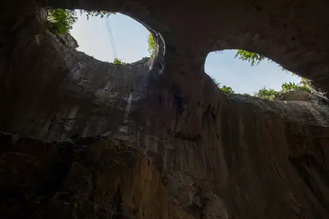Photo of Wookey Hole, a Site of Special Scientific Interest near Wells in the Mendip Hills, Somerset, south west England.