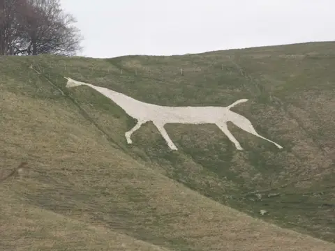 Photo of Cherhill White Horse, a hill figure near Avebury in the North Wessex Downs, Wiltshire, south west England.