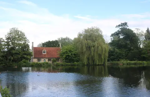 Photo of Bourne Mill, a watermill near Colchester, Essex, eastern England.