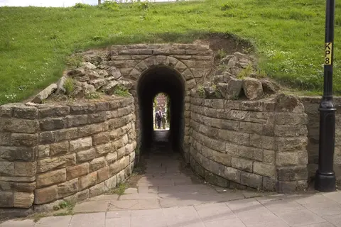 Photo of Screaming Tunnel, a landmark near Whitby, North Yorkshire, northern England.