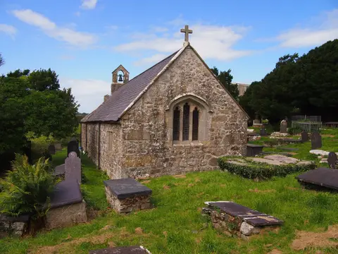 Photo of St Cwyllog's Church, Llangwyllog, a church in Anglesey, north Wales.