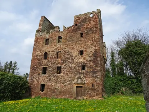Photo of Redhouse Castle, a ruined castle near Aberlady, East Lothian, central Scotland.