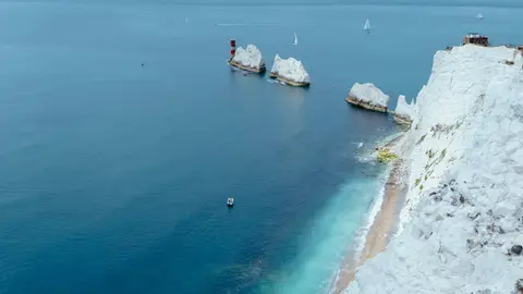 Photo of The Needles, a rock formation near Milford on Sea, the Isle of Wight, south east England.