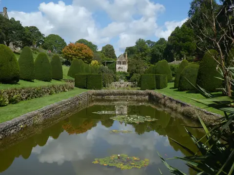 Photo of Mapperton Gardens, a Grade II* registered house & garden near Beaminster, Dorset, south west England.