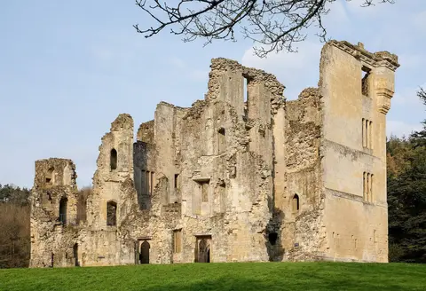 Photo of Old Wardour Castle, a ruined castle near Tisbury, Wiltshire, south west England.