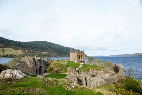 Photo of Urquhart Castle, a ruined castle near Lewiston, Highland, the Scottish Highlands and Islands.
