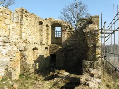 Photo of Uttershill Castle, a ruined castle near Penicuik, Midlothian, central Scotland.