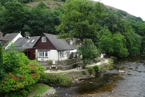 Photo of The Fingle Bridge Inn, a pub near Drewsteignton in Dartmoor, Devon, south west England.