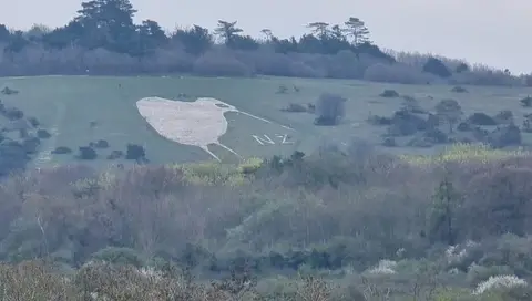 Photo of Bulford Kiwi, a hill figure near Grateley, Wiltshire, south west England.