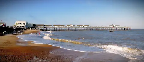 Photo of Southwold Pier, a landmark in Suffolk, eastern England.