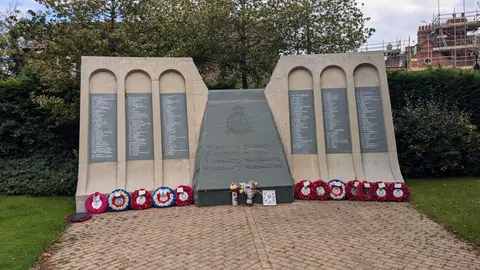 Photo of Dam Busters Memorial, a landmark near Woodhall Spa, Lincolnshire, central England.