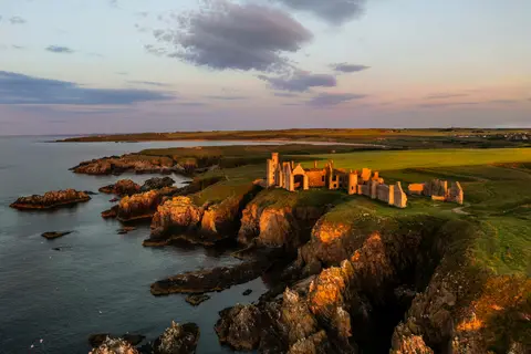 Photo of Old Slains Castle, a ruined castle near Collieston, Aberdeenshire, north east Scotland.