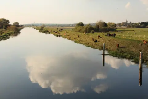Photo of the River Witham, a 37-mile river navigation running from Lincoln to Boston Grand Sluice, central England.