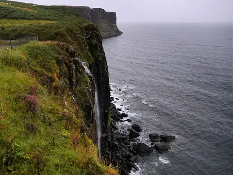 Photo of Kilt Rock and Mealt Falls, a waterfall near Staffin in Trotternish, Highland, the Scottish Highlands and Islands.