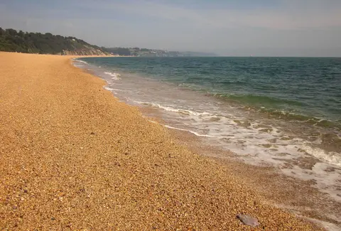 Photo of Slapton Sands Monument, a swimming spot in Devon, south west England.